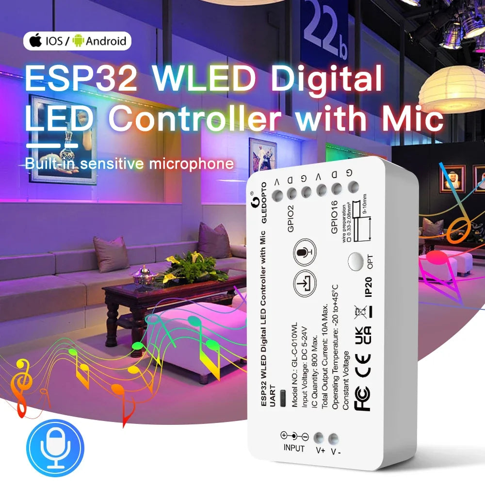 Transform Your Space with the Smart Mic Controller RGB IC Light Strip - Perfect for Music Dynamic Modes and DIY Customization!