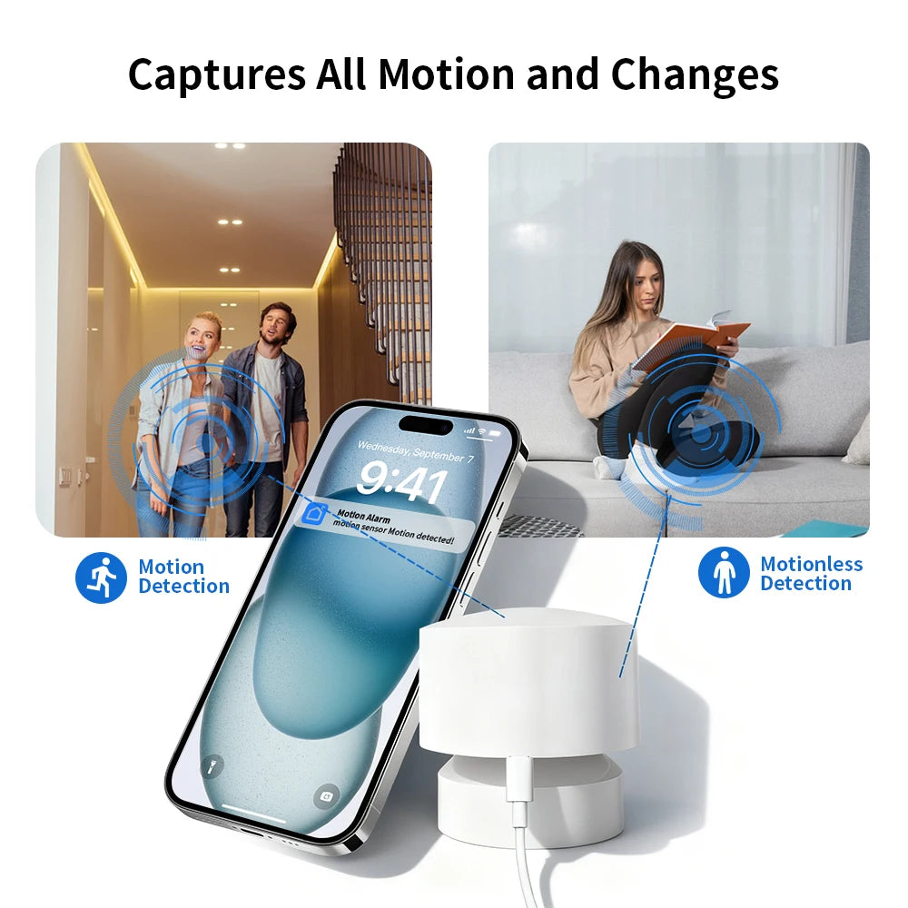 Zigbee or Wifi Smart Human Presence Sensor 24G Mmwave Radar 20Ft Motion/15Ft Static Detection for Tuya/Alexa/Google Home Voice