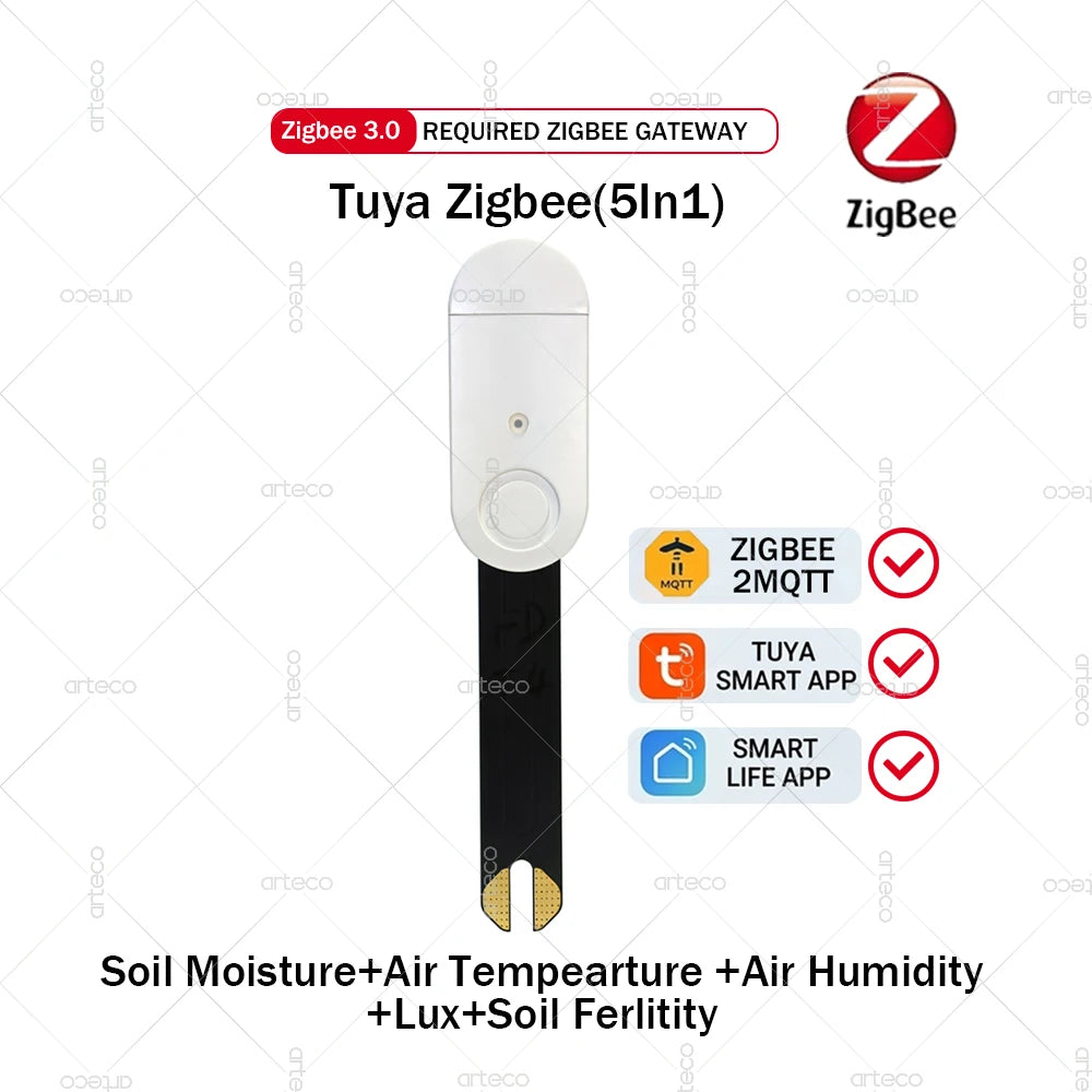Zigbee Soil Moisture Sensor Temperature Humidity Meter Fertility Lux Light Tester for Tuya Smart Life Zigbee2Mqtt Home Assistant