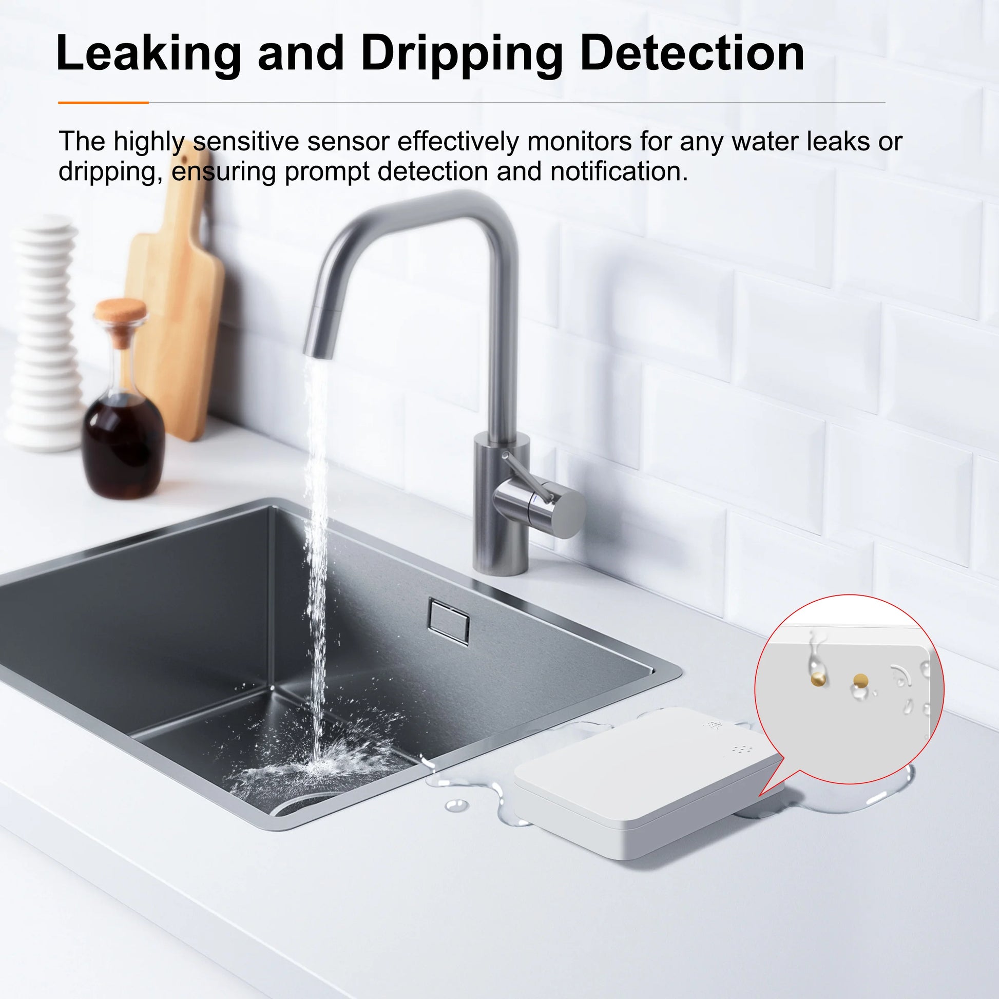 Zigbee 3.0 Water Leak Sensor Smart Leakage Detector Built-In Smart Siren 85Db Alarm Work Home Assistant for Home Security