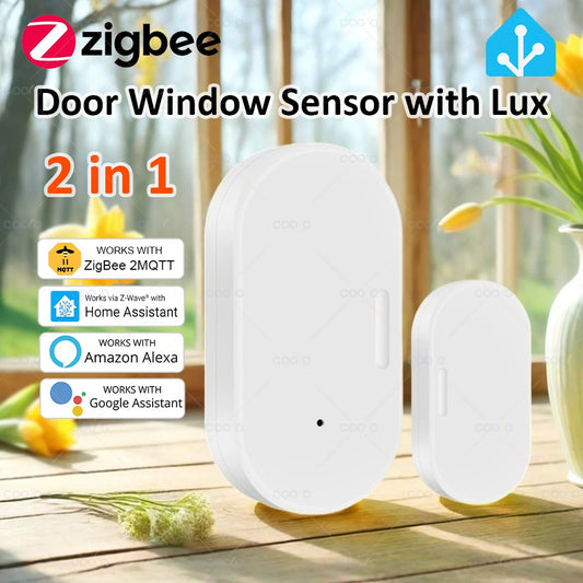 Smart Zigbee 3.0 Door Window Sensor Lux Light Detect 2 in 1 Real Time Wireless Magnetic Alarm App Remote Control Home Security