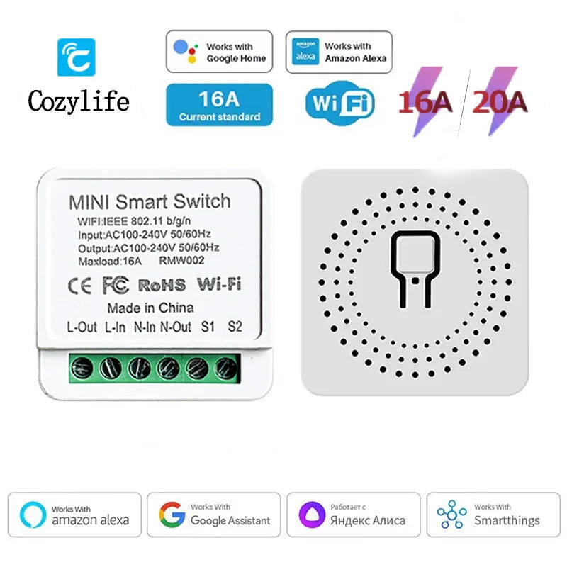 Wifi Smart Switch 16A/20A Auto Breaker Relay Module Switches Timer APP Voice Control AC100-240V for Yandex Alice Alexa Google