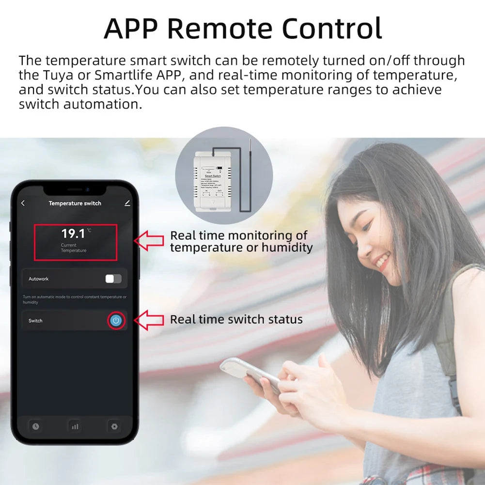3Cgro-Tuya Zigbee Temperature Switch 16A Smart Wireless Thermostat with 2M Temperature Sensor Supports Voice Control