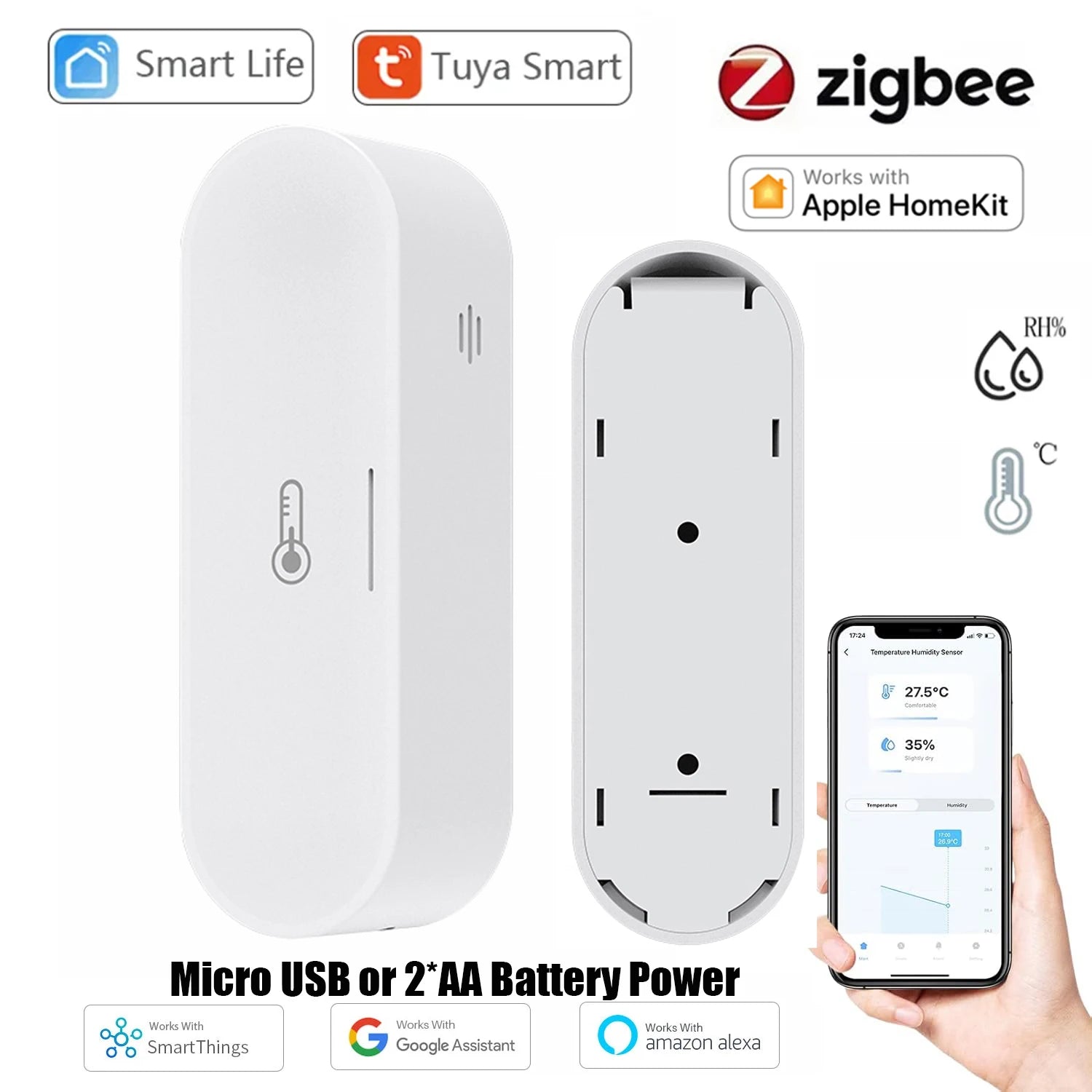 Tuya Zigbee Temperature Humidity Sensor Hygrometer Thermometer Smart Life APP Remote Works with Homekit Alexa Google Home 2Mqtt