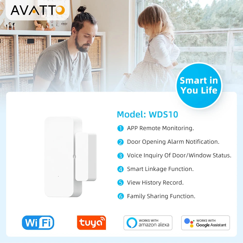 Tuya Wifi/Zigbee Door Sensor Smart Door Window Detector Home Security Alarm APP Control Works with Alexa Google Home