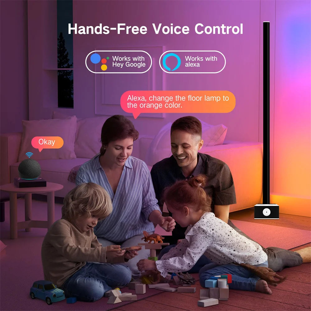 Smart WIFI RGB Corner Lamp LED Dimmable Music Sync Voice APP Remote Control Timer Standing Floor Lamp for Bedroom Living Room