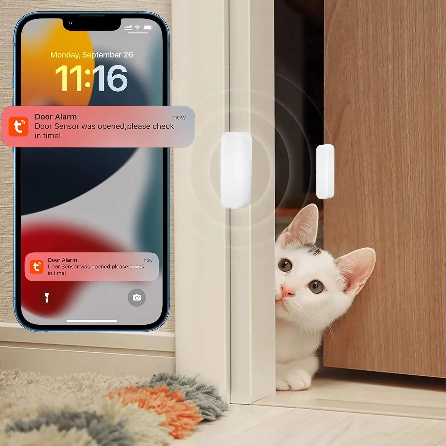Tuya Zigbee Smart Wireless Magnetic Door Window Opening Sensor Detector with App Notification Alert for Home Security Protection