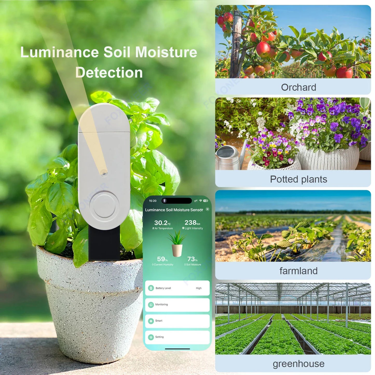 Zigbee 3.0 Smart Soil Tester Luminance Humidity Temperature Moisture Sensor for Garden Plant for Z2M Home Assistant Zigbee2Mqtt