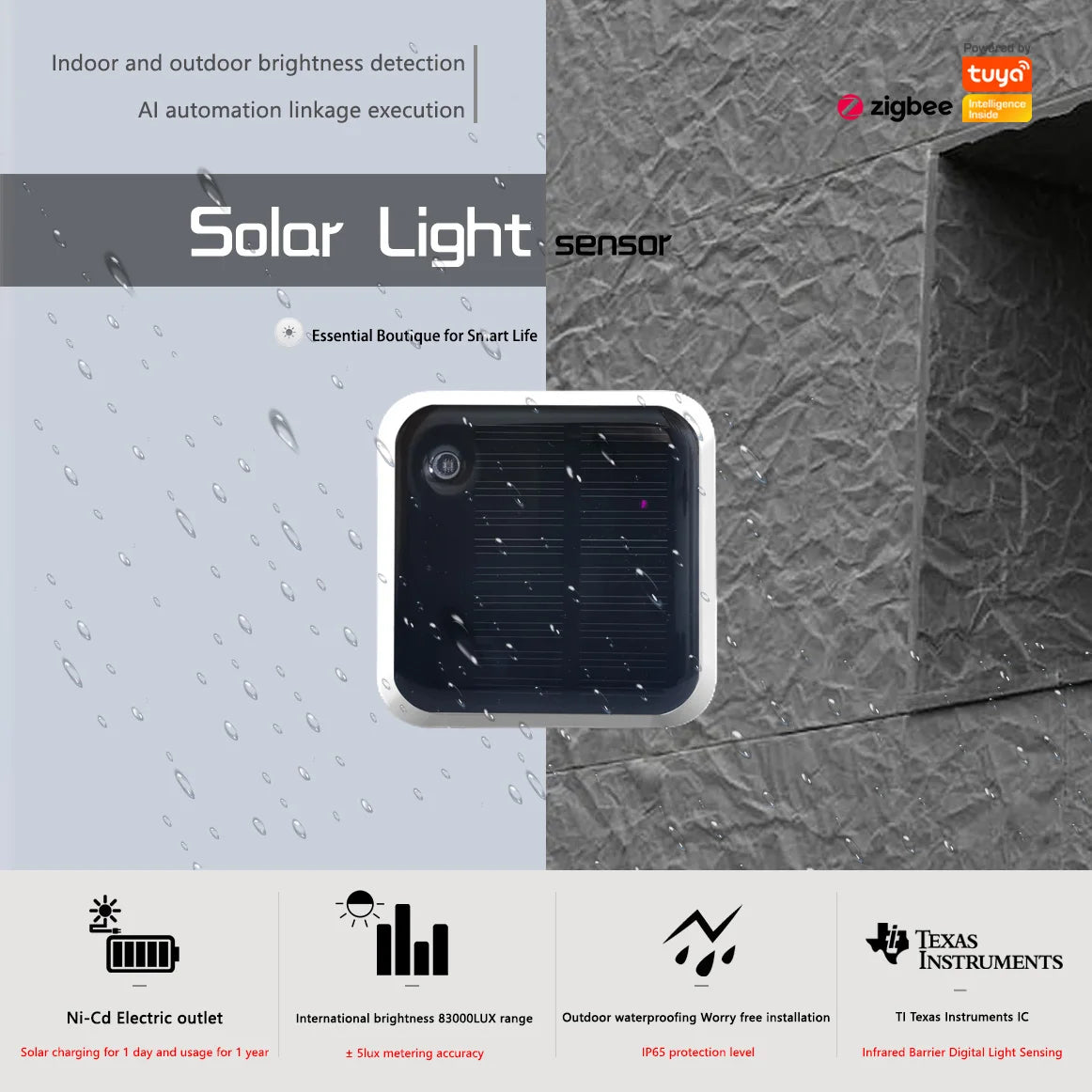Tuya Zigbee Solar Light Sensor Waterproof IP65 Outdoor Brightness Detection Real Time Luminance Sensor Easy to Install