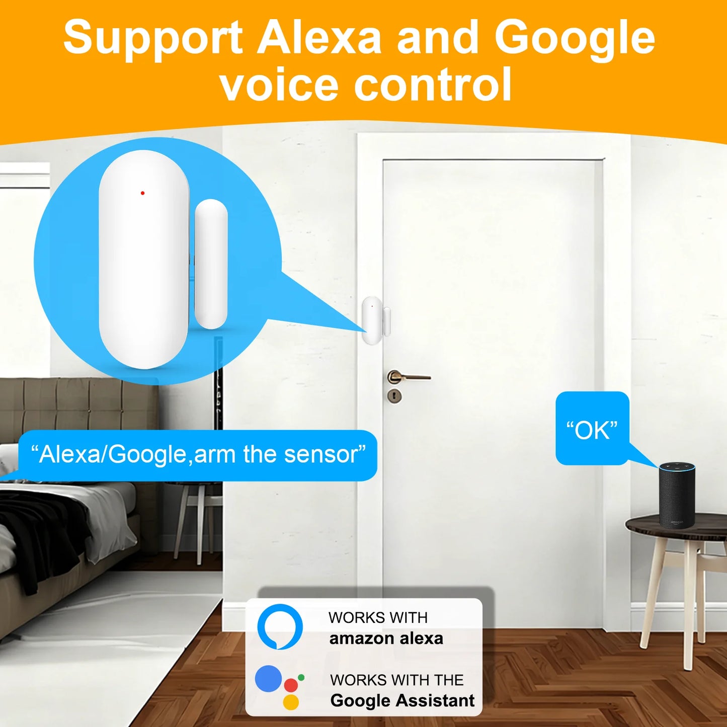 Tuya Zigbee Door Open Detector Works with Alexa Google Smart Life APP Real-Time Monitor for Home Security Door Window Sensor