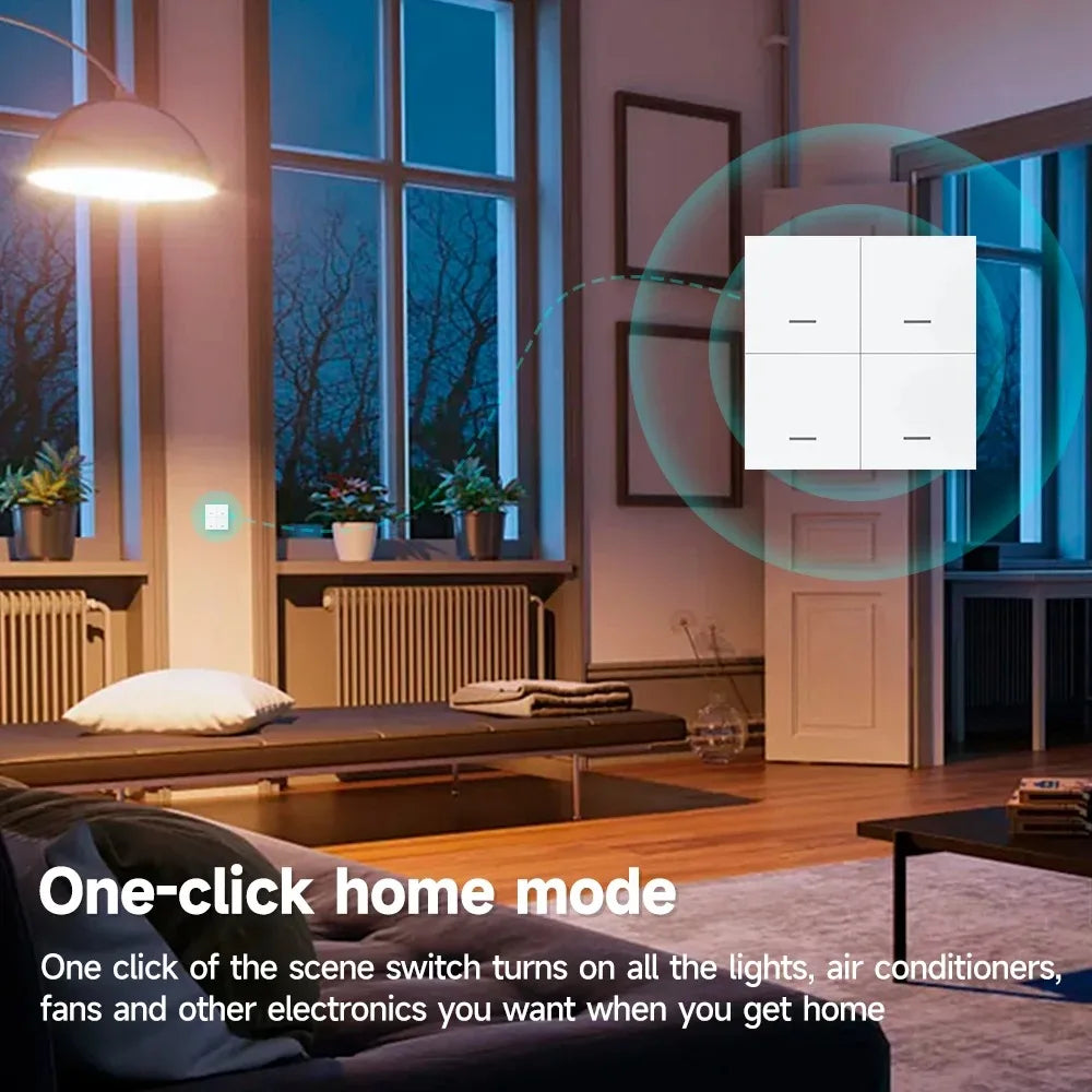 Tuya Zigbee 3.0 4 Gang Wireless Scene Switch Single/Double/Long Press 12 Scenes Push Button Smart Life Alexa Google Home Auto
