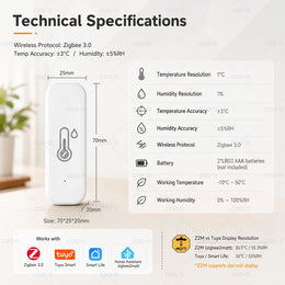 Tuya Zigbee 3.0 Temperature Humidity Sensor Smart Home Indoor Hygrometer App Remote Monitor Work with Smart Life Z2M Need Hub