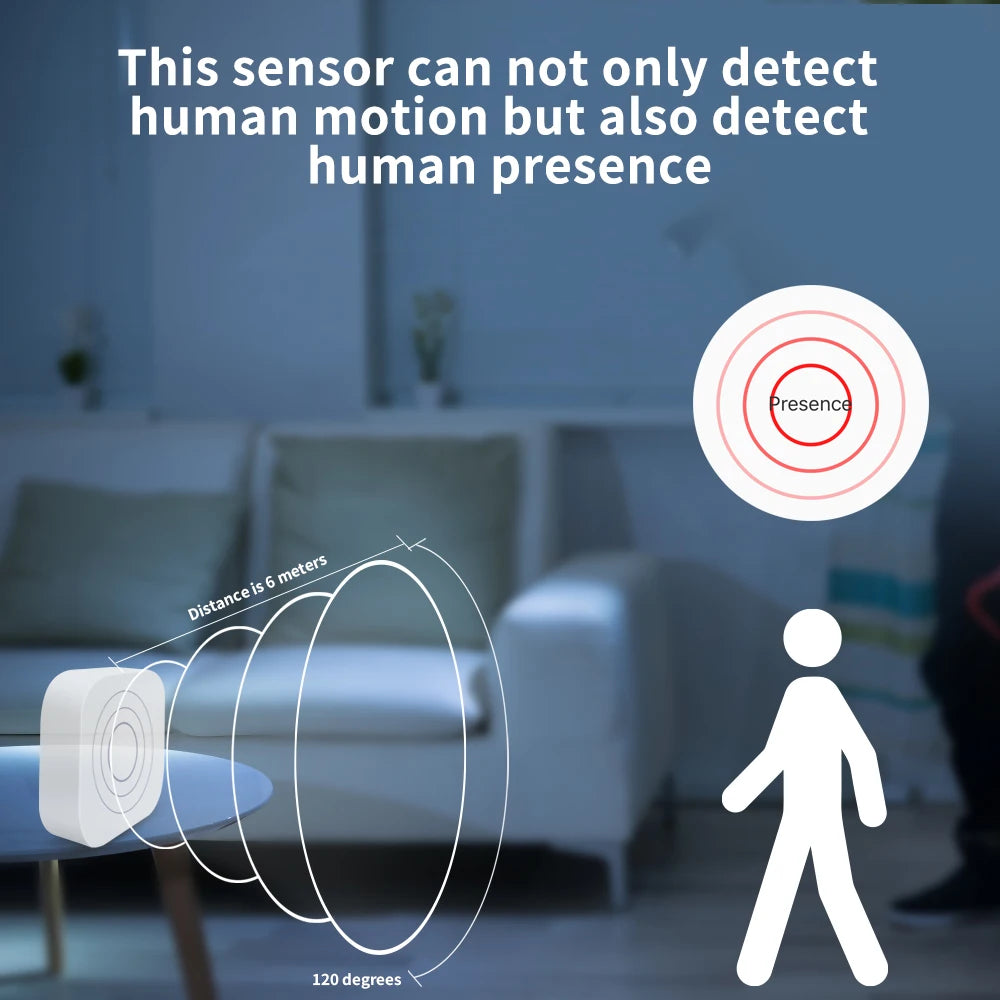 Smart Zigbee3.0 24Ghz Human Presence Sensor for Home Assistant Platform Zigbee2Mqtt 120 Degree Detection Range 30M