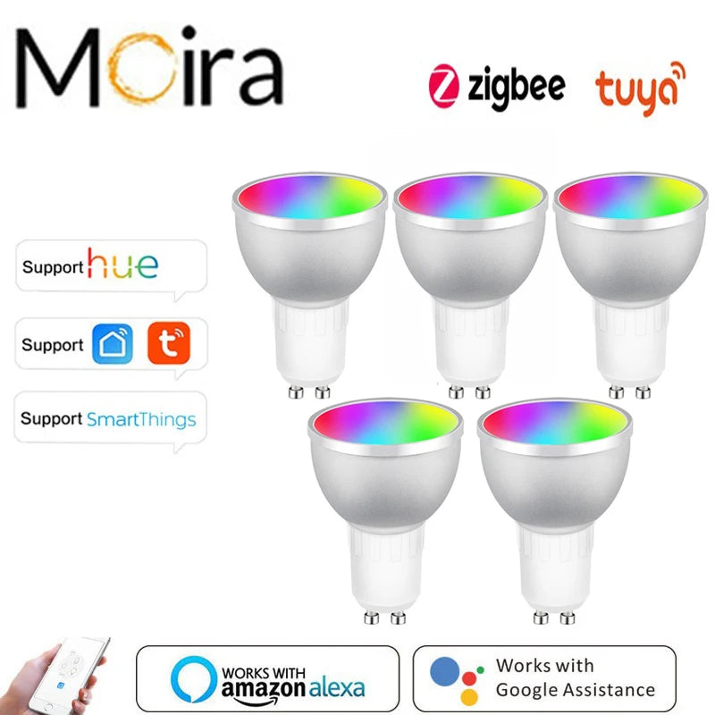 Transform Your Space with 1-10Pcs Zigbee Smart Home LED Bulb Spot Night Light Lamp - 5W GU10 RGBCW Compatible with Alexa, Google Home, and SmartThings