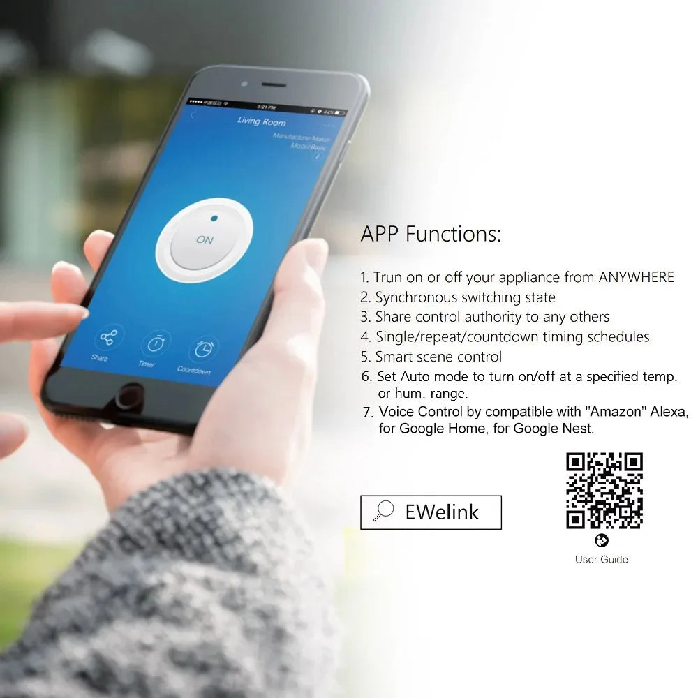 Ewelink Smart Wifi Switch Temperature and Humidity Monitoring 16A 3000W Switch with TH Sensor, Works with Alexa ,Google Home