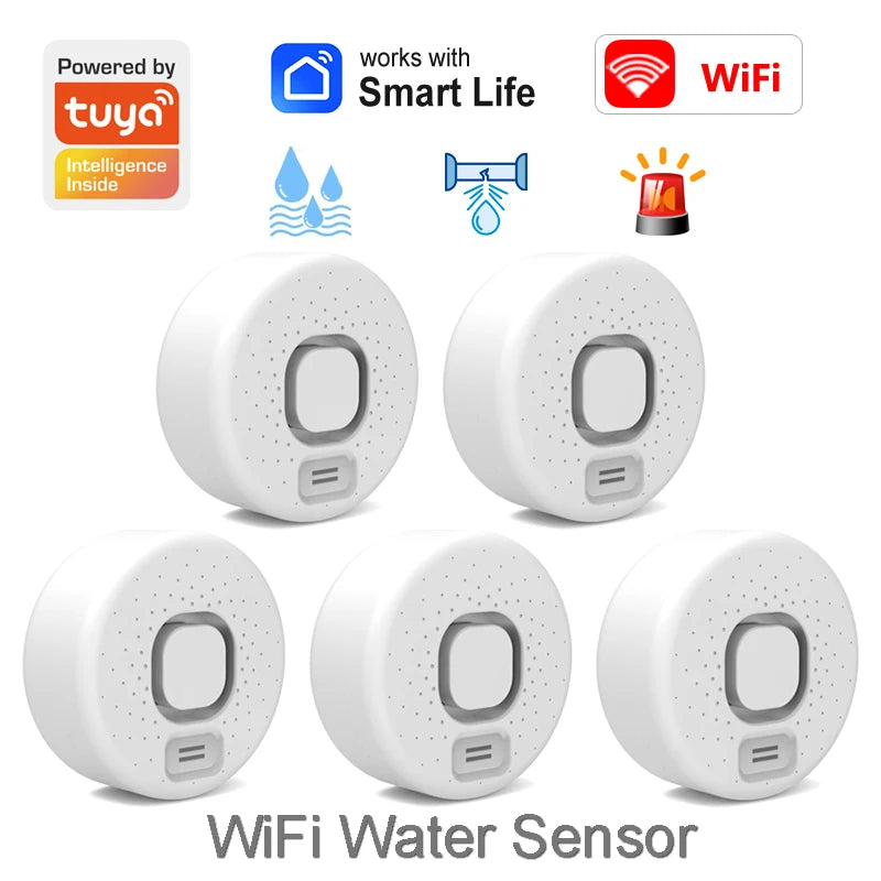 Smart Water Leak Detector Works with Tuya APP Wifi Zigbee Optional Flood Sensor Home Kitchen Security Alarm High-Decibel Sound