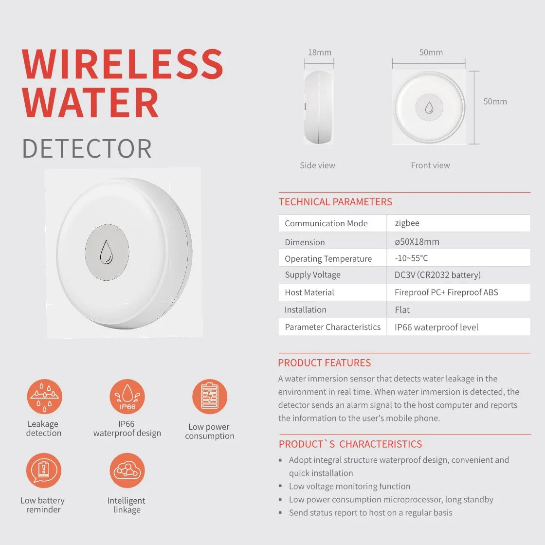 Yiweilian Smart Home Water Level Detector Zigbee Water Level Detector Detects Water Leakage and Carries Out Intelligent Linkage