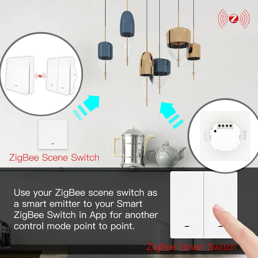 Tuya Zigbee Light Switch with Transmitter Kit No Neutral Wire No Capacitor Required Works with Alexa Google Home Smart Life
