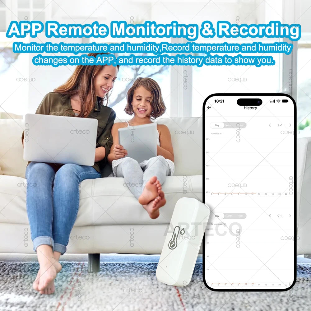 Zigbee Smart Temperature Humidity Sensor Thermometer Real-Time App Remote Mornitoring Control Smart Home Automation Need Gateway