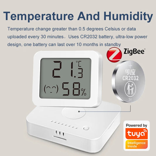Zigbee Temperature and Humidity Sensor with LED Screen Display CR2032 Battery Compatiable with Alexa Google Assistant Smart Life