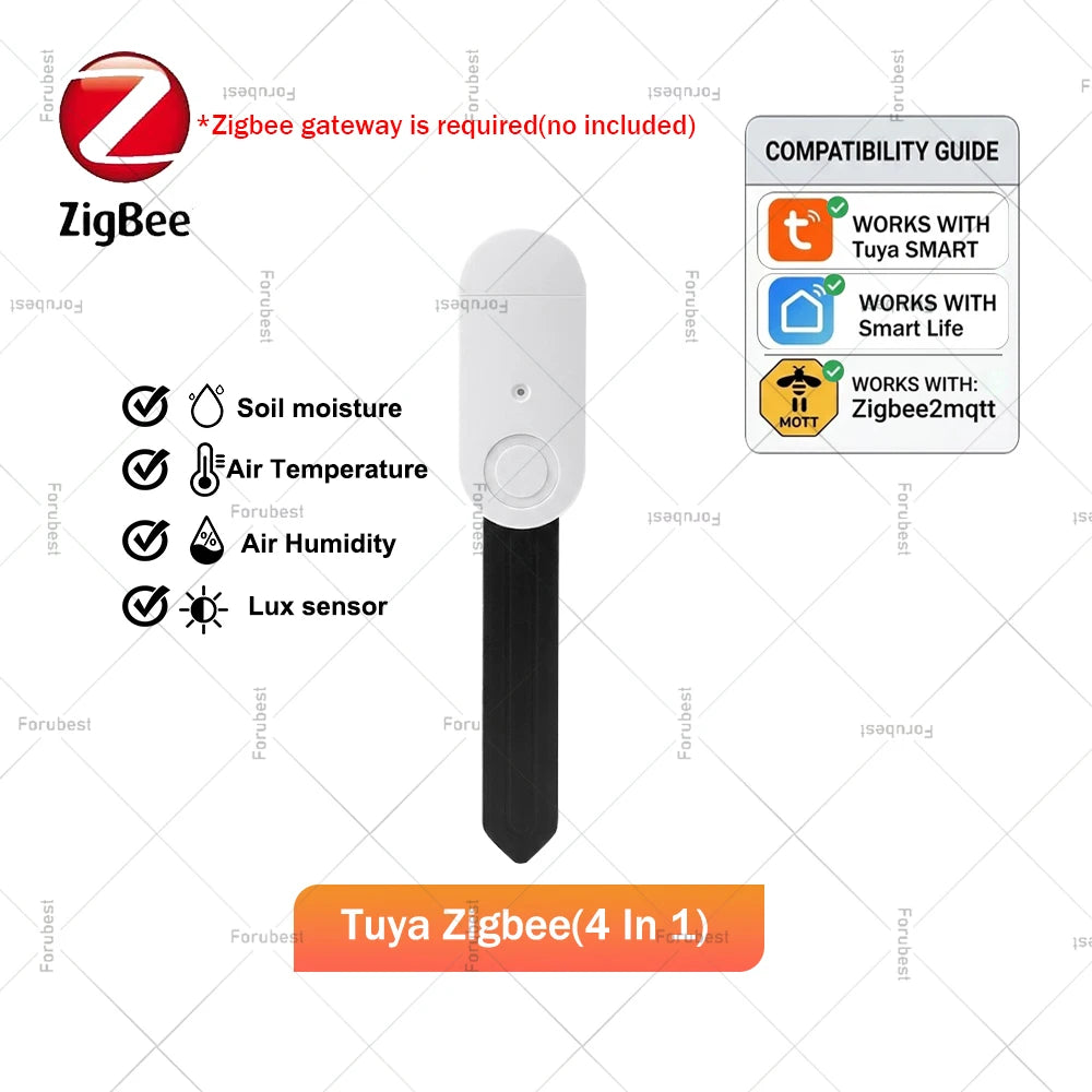 Smart Zigbee Soil Moisture Sensor Temp Humidity Light Fertility Meter Thermo Hygrometer Garden Automation Irrigation Detector