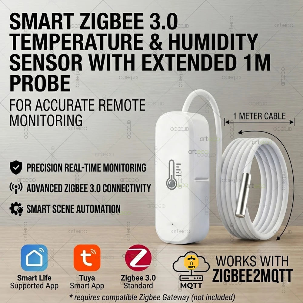 Zigbee Temperature Humidity Sensor 1M Probe for Fridge Freezer Pool Fish Tank Liquid Thermometer Home Assistant Zigbee2Mqtt Tuya
