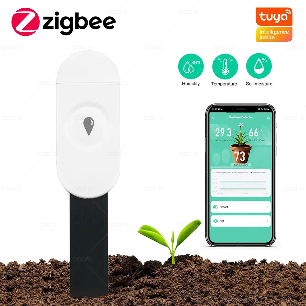 Tuya Zigbee Soil Moisture Sensor Temperature&Humidity Thermohygrometer Garden Automation Irrigation Detector for Alexa Google