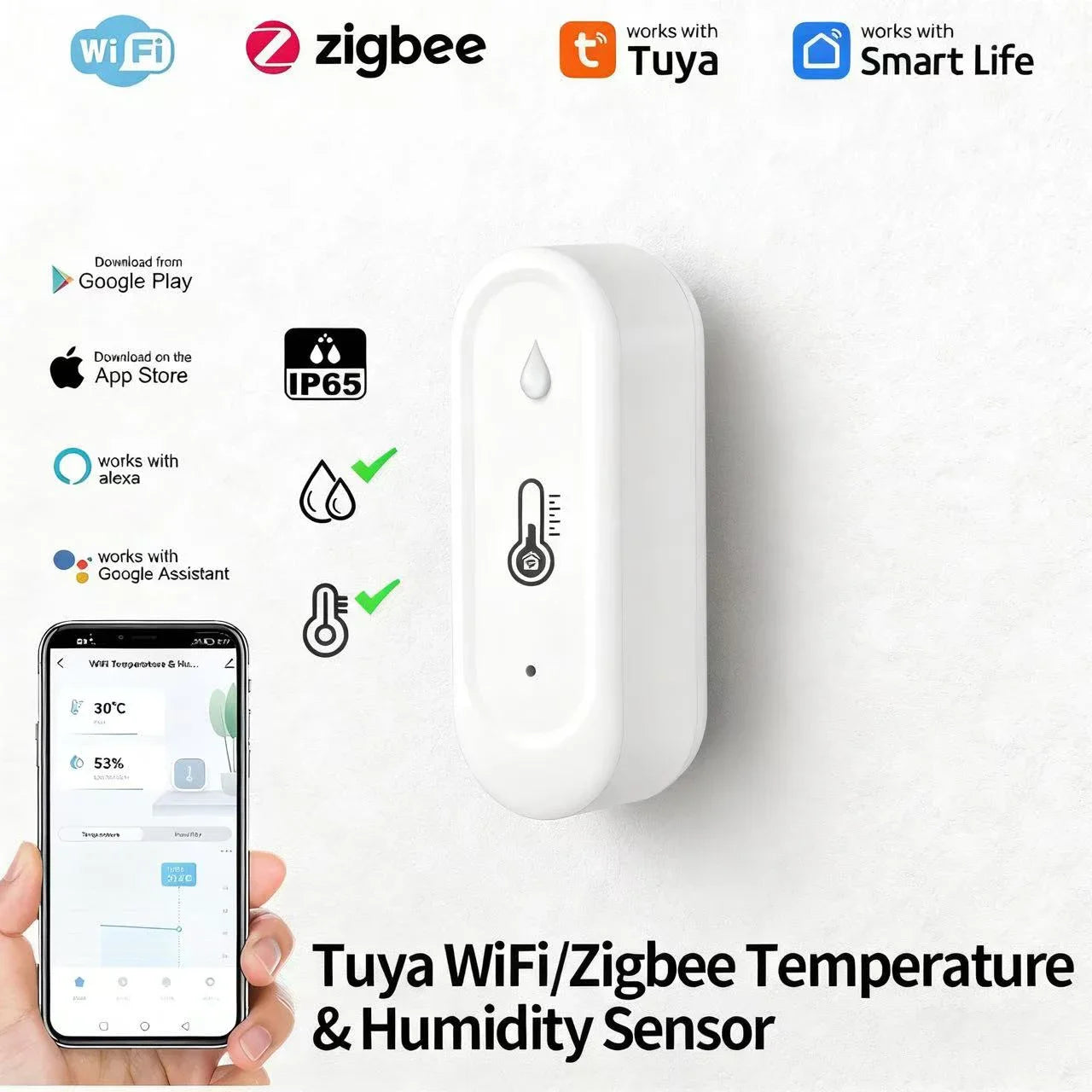 Real-Time Outdoor Temperature Humidity Monitor - IP65 Waterproof, Wifi/Zigbee Enabled for Smart Environments