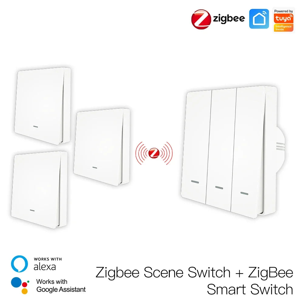 Tuya Zigbee Light Switch with Transmitter Kit No Neutral Wire No Capacitor Required Works with Alexa Google Home Smart Life