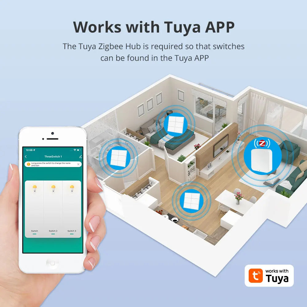Zigbee 4 Gang Switch Scene Switches 6 Gangs Interruptor Neutral Required Work with Tuya Hub Alexa Google Home Voice