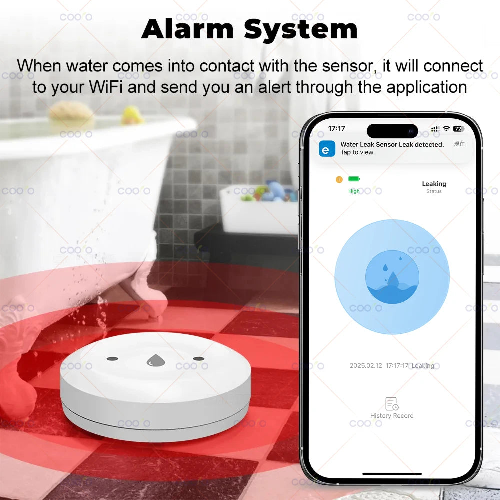 Ewelink Zigbee Water Sensor Alarm Water Leak Detector Flood Alert Overflow Security Alarm System Works with Alexa Google Alice