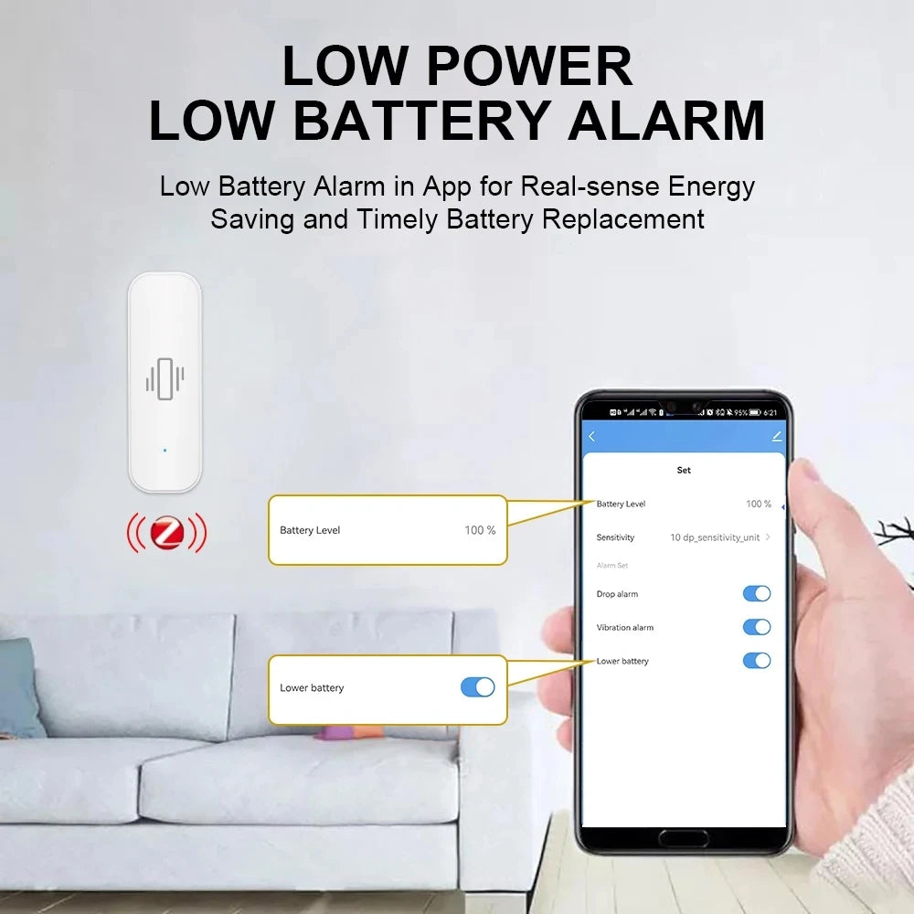 Tuya Zigbee Vibration Sensor Real Time Monitoring Door Window Detection Alarm Smart Home Security Protection System