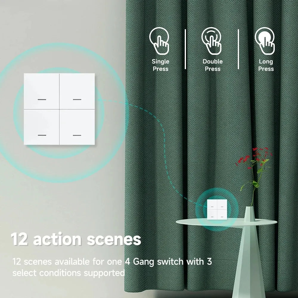 Tuya Zigbee 3.0 4 Gang Wireless Scene Switch Single/Double/Long Press 12 Scenes Push Button Smart Life Alexa Google Home Auto