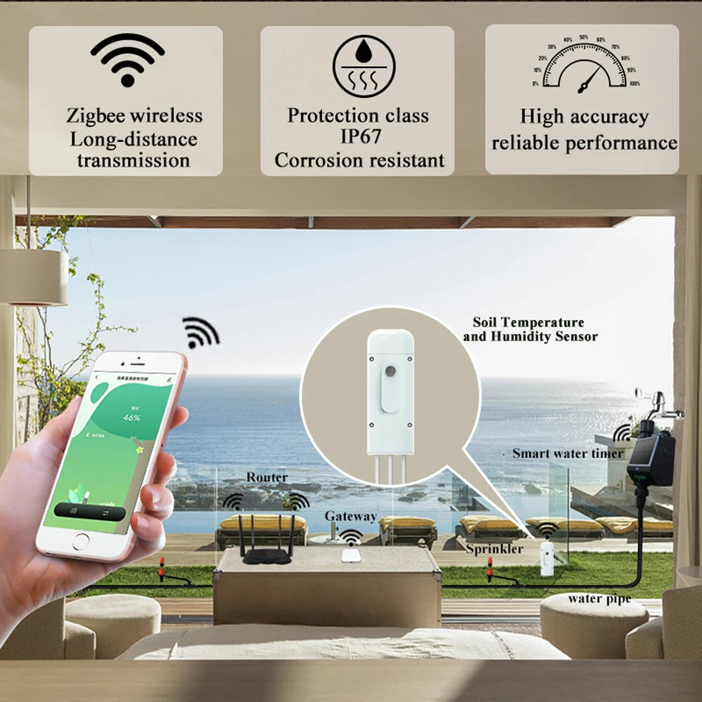 Tuya Smart Zigbee Soil Tester Temperature and Humidity Meter Waterproof Moisture Garden Irrigation Home Assistant