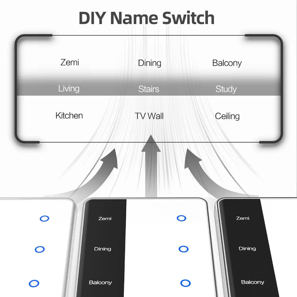 Zigbee DIY Name Switch Work with Tuya Smart Display Screen Touch Panel US Light Switch Alexa Google Home Voice Control