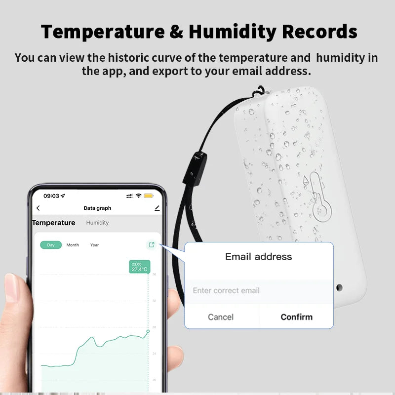 Tuya Zigbee/Wifi Outdoor Temperature Humidity Sensor Thermometer Smart Life Work Google Assistant ,IP65 Waterproof+Hanging Rope