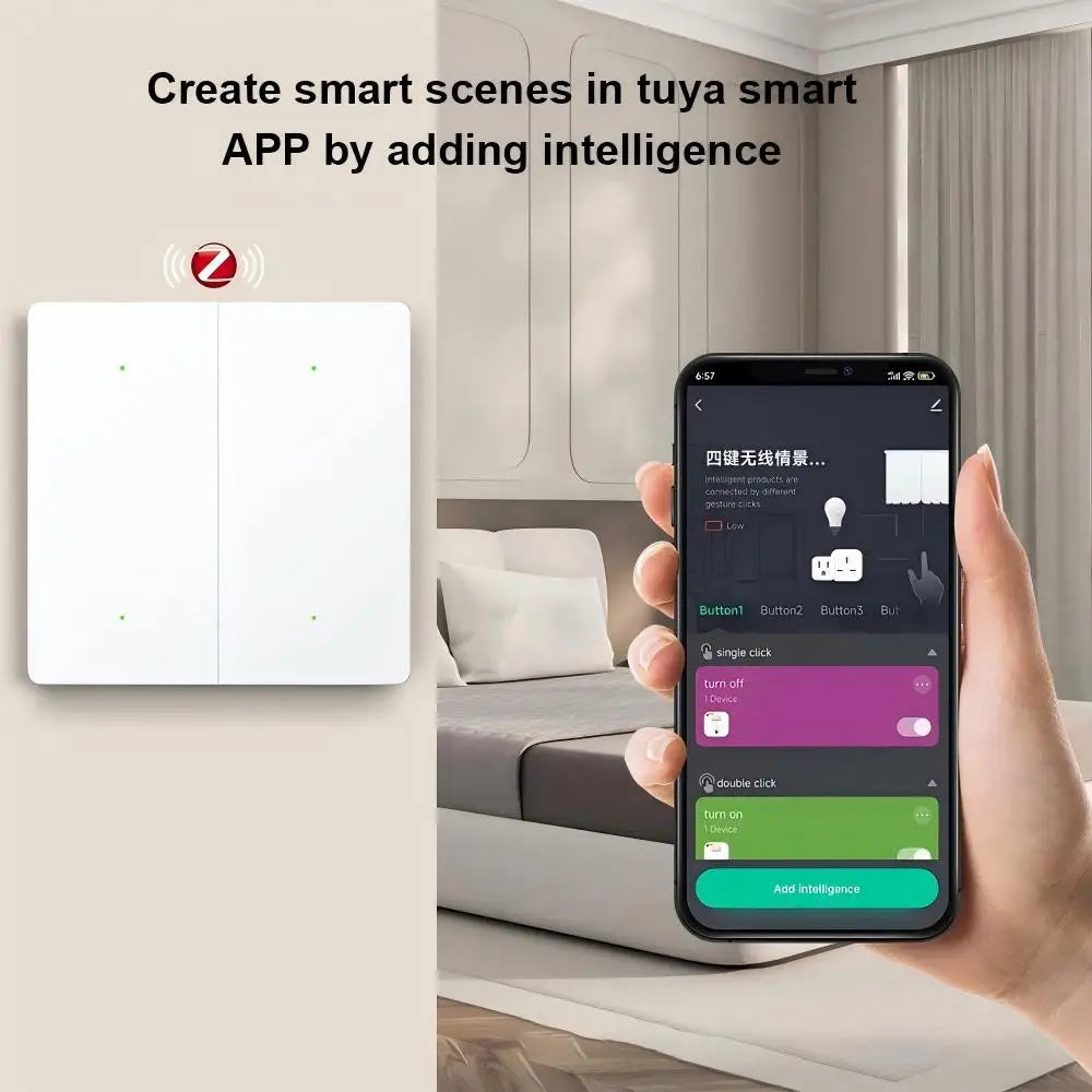 Smart Zigbee Scene Switch 4 Gang 12 Scene Switch Push Button Smart Life Controller Works with 2MQTT and Zigbee Gateway