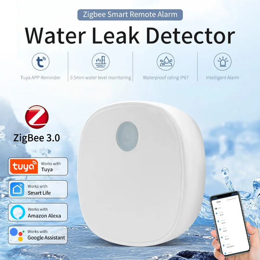Tuya Zigbee Water Sensor Leak Flood Detector Alarm Smart Life Work with Tuya Gateway Alexa Google Assistant for Kitchen Bathroom