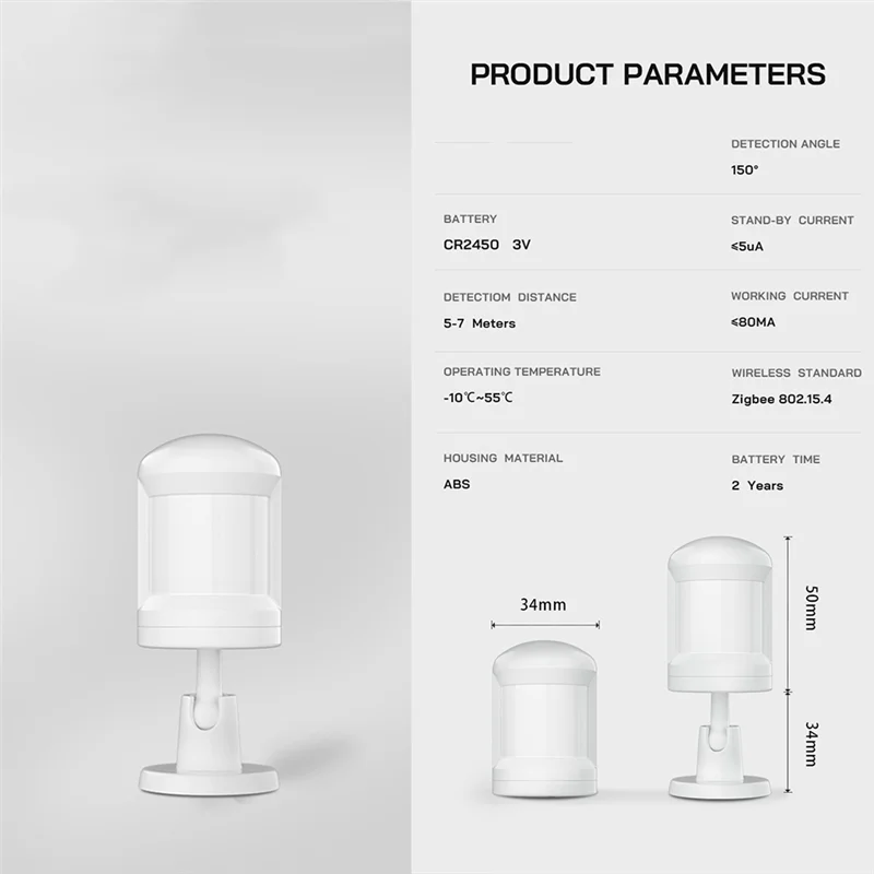 B04B-2Pcs TUYA Human Body Sensor Zigbee Motion Security Wireless Connection Light Intensity Gateway PIR Human Body Sensor