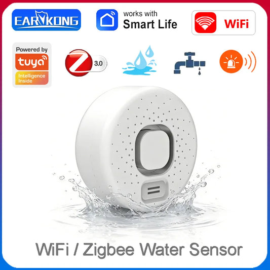 Smart Water Leak Detector Works with Tuya APP Wifi Zigbee Optional Flood Sensor Home Kitchen Security Alarm High-Decibel Sound