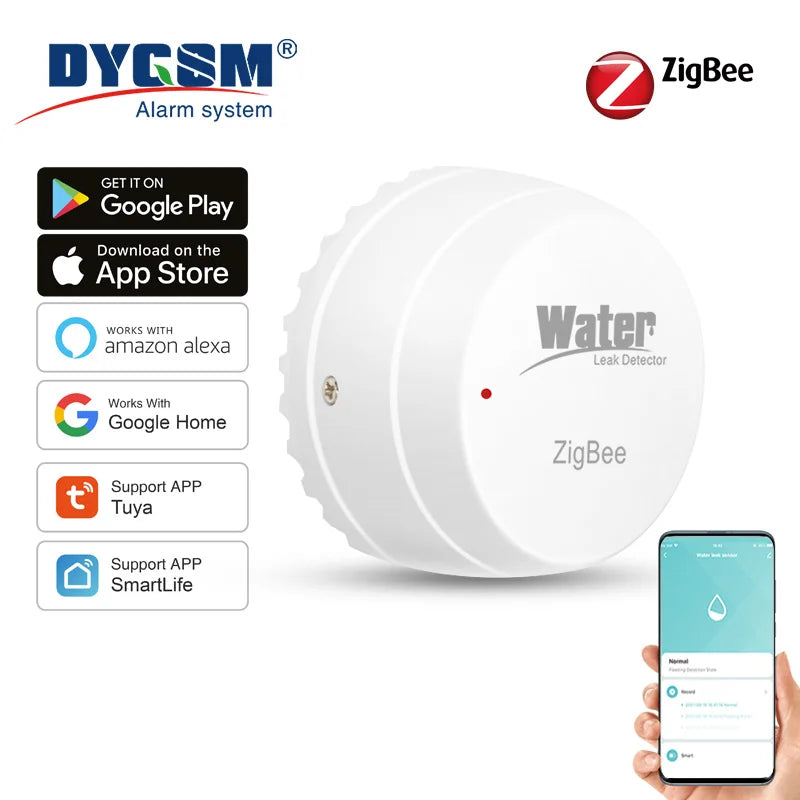 Tuya Smart for Zigbee Water Sensor Flood Water Leakage Detector 55Db Sound Alarm Smartlife App Remote Monitoring Need Zigbee Hub