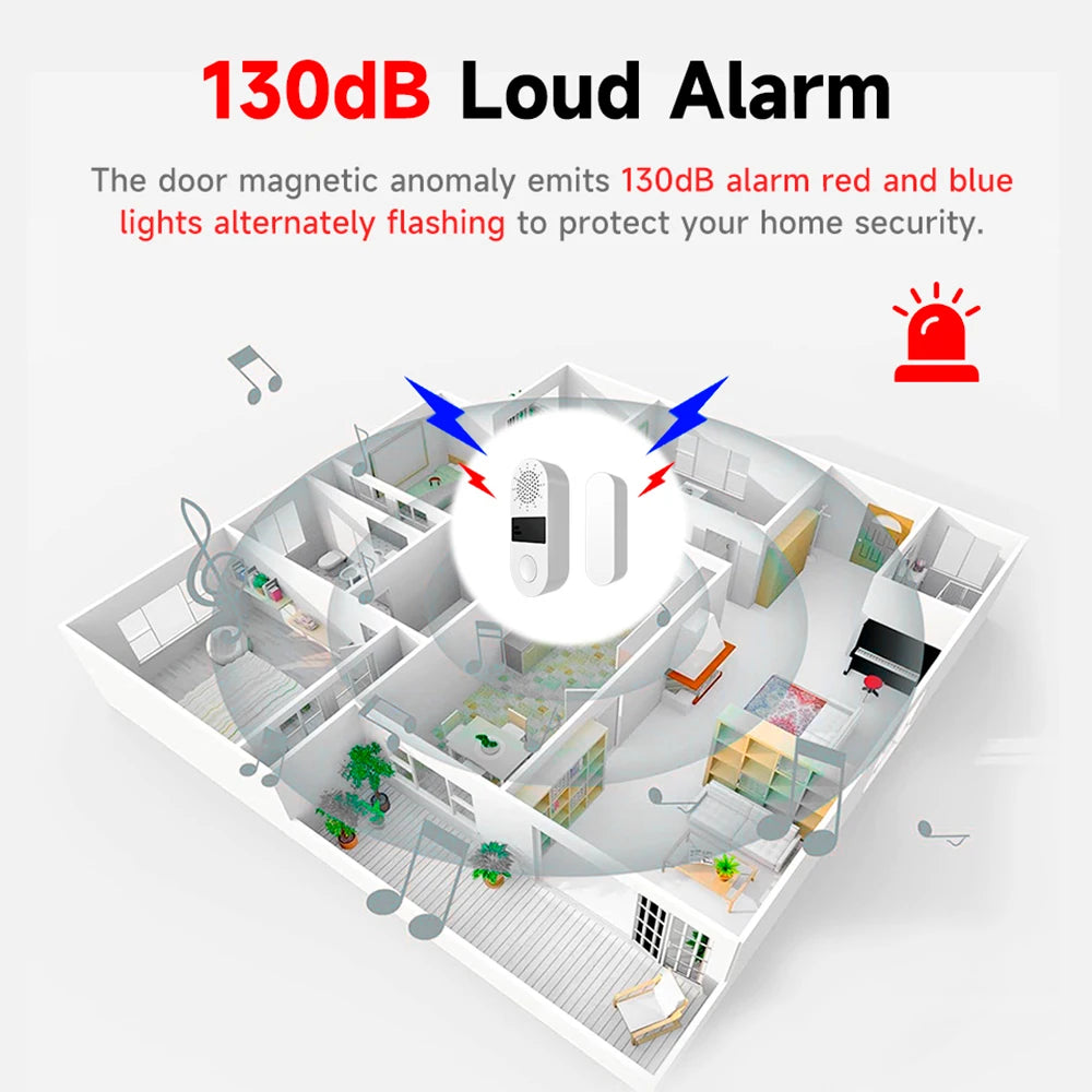 Enhance Your Home Security with the Tuya Wifi Door Sensor - 130Db Sound & Light Alarm, Smart Home Compatible
