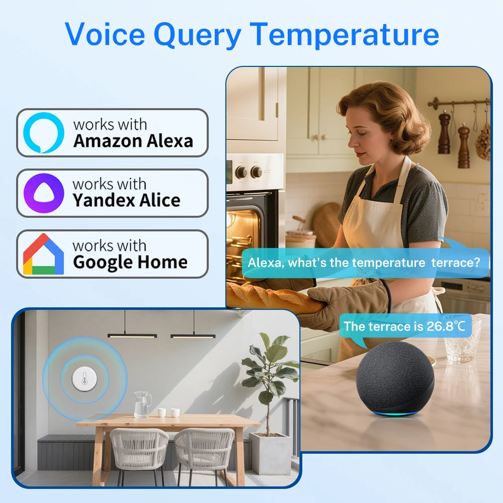 Tuya Zigbee 3.0 Temperature Humidity Sensor Thermometer, APP Remote Monitoring, Works with Smart Life Yandex Alexa ZHA
