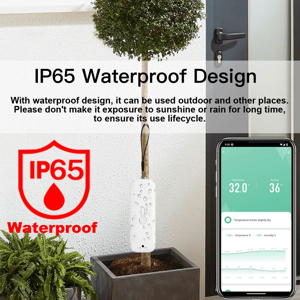 Tuya Zigbee/Wifi Outdoor Temperature Humidity Sensor Thermometer Smart Life Work Google Assistant ,IP65 Waterproof+Hanging Rope