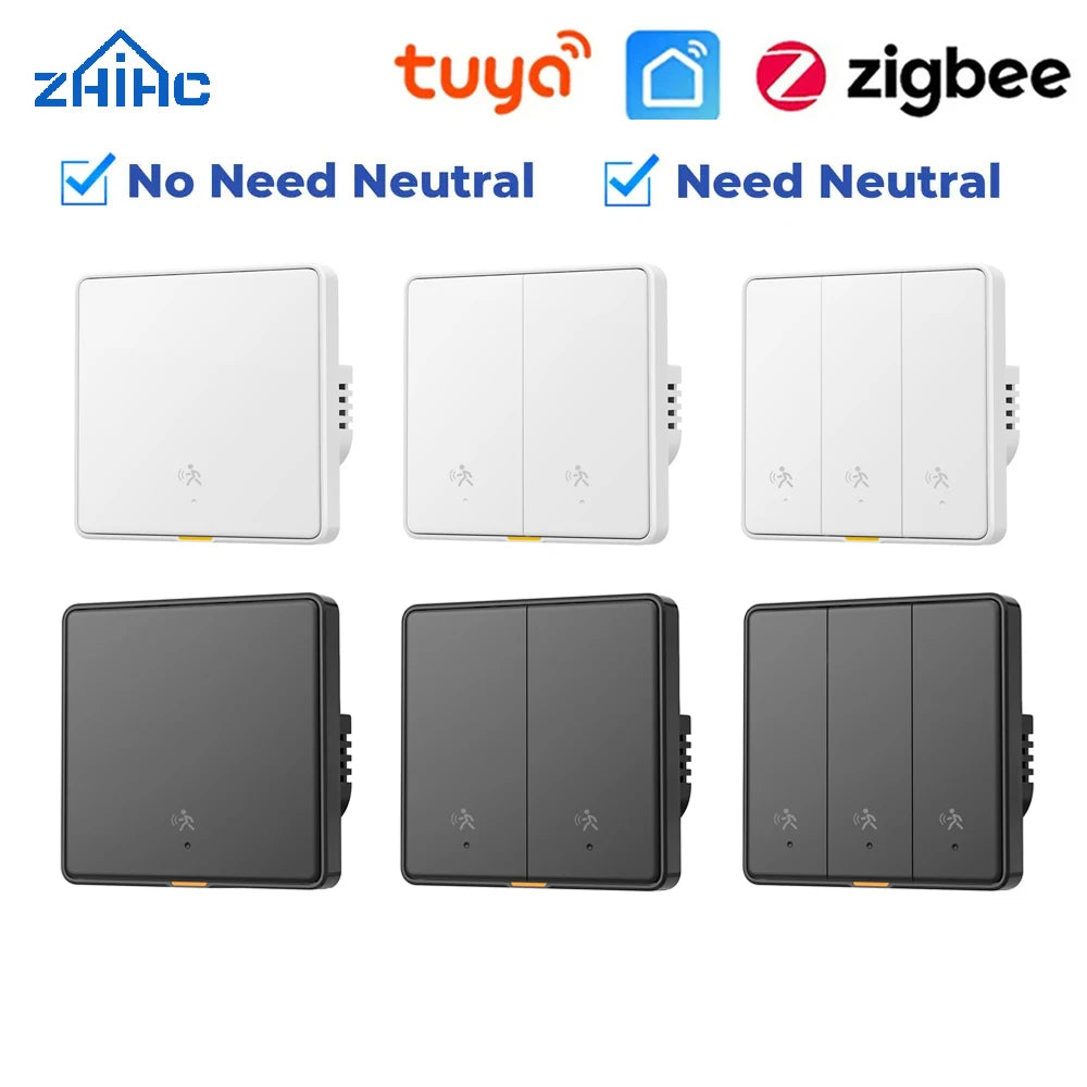 Tuya Zigbee 3.0 Smart Light Switch with 6M Radar Human Motion Detection Alarm Sensor No/Need Neutral Wire Switch