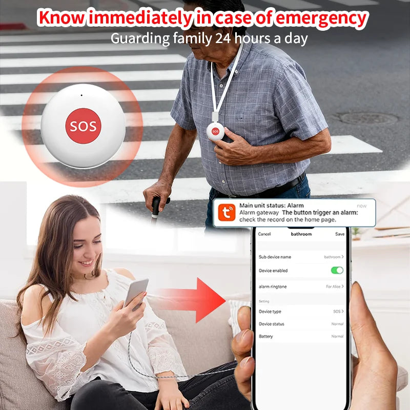 SOS Panic Call Button One Key Emergency Alarm for Zigbee Patient Kids Elderly Quick Rescue App Reminder Tuya Gateway Option