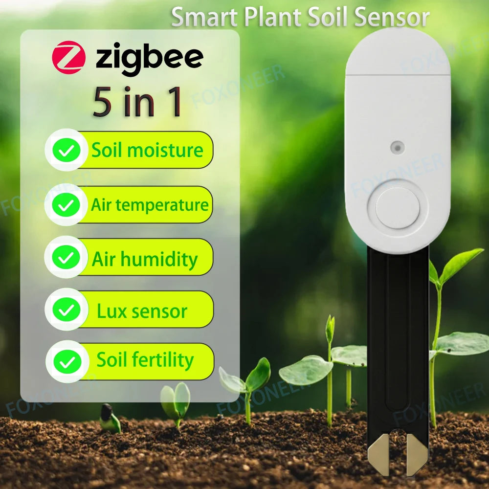 Zigbee 3.0 Smart Soil Tester Luminance Humidity Temperature Moisture Sensor for Garden Plant for Z2M Home Assistant Zigbee2Mqtt