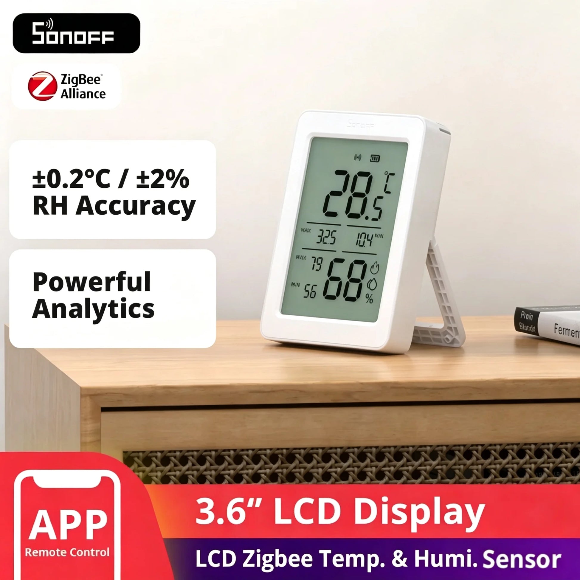 SNZB-02DR2 SNZB 02DR2 Airguard TH Zigbee Temperature Humidity Sensor App Monitoring Work with Apple Home via Matter