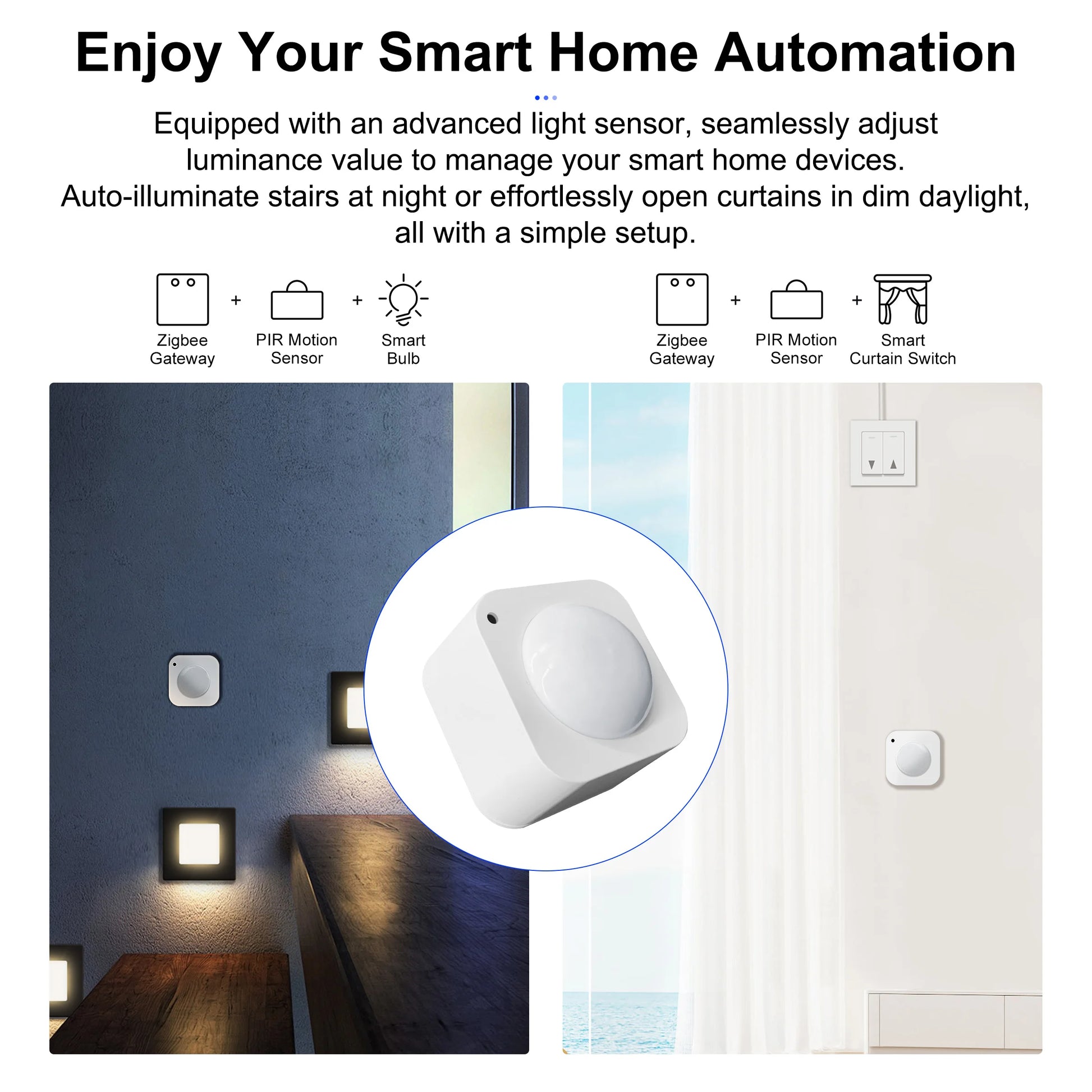 Zigbee PIR Motion Sensor Smart Movement Detector 2-In-1 Light Sensor Supports Home Assistant for Automatic Home Security