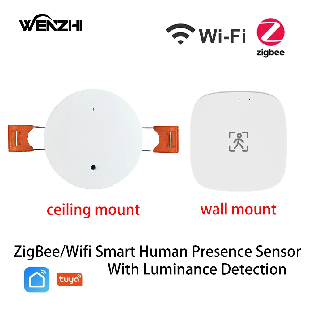 Zigbee Wifi Mmwave Human Presence Motion Sensor with Luminance/Distance Detection 5/110/220V Tuya Smart Life Home Automation
